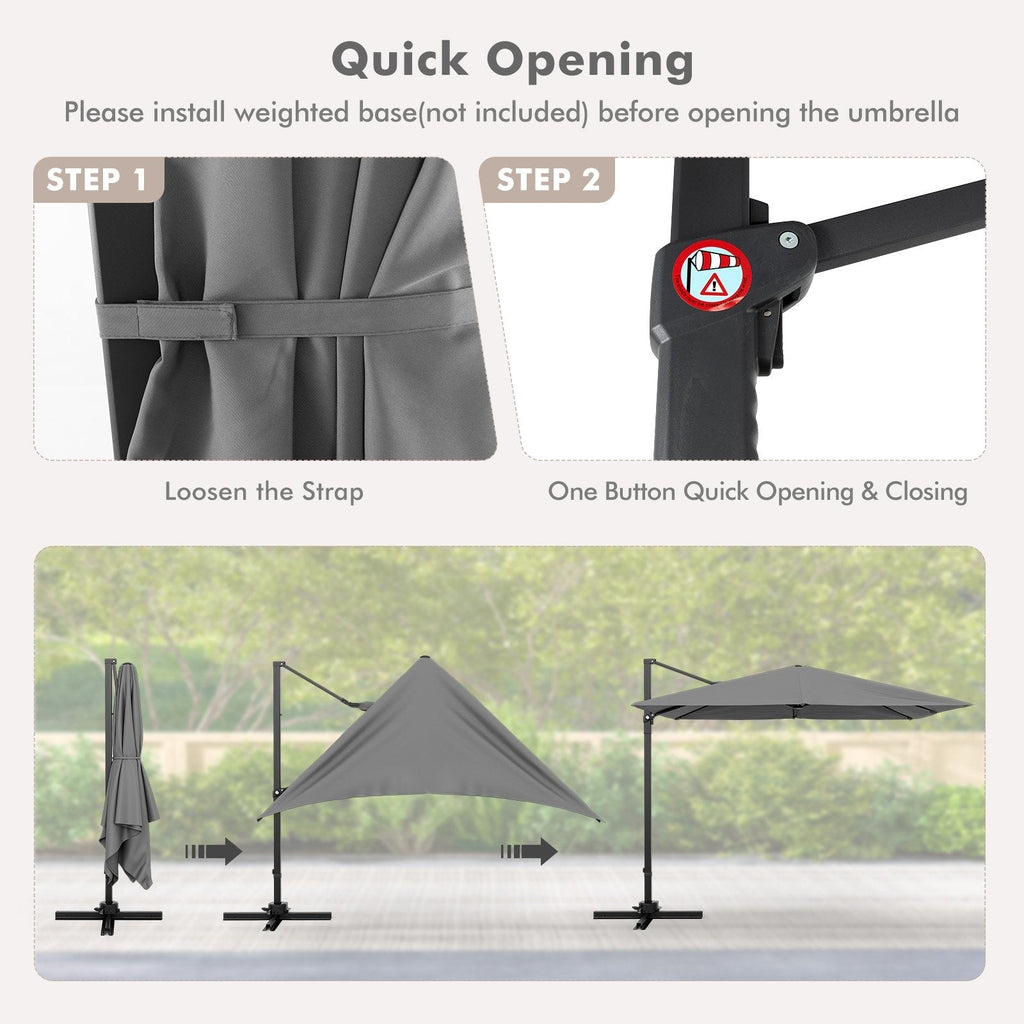 9.5 Feet Square Patio Cantilever Umbrella with 360° Rotation-Gray