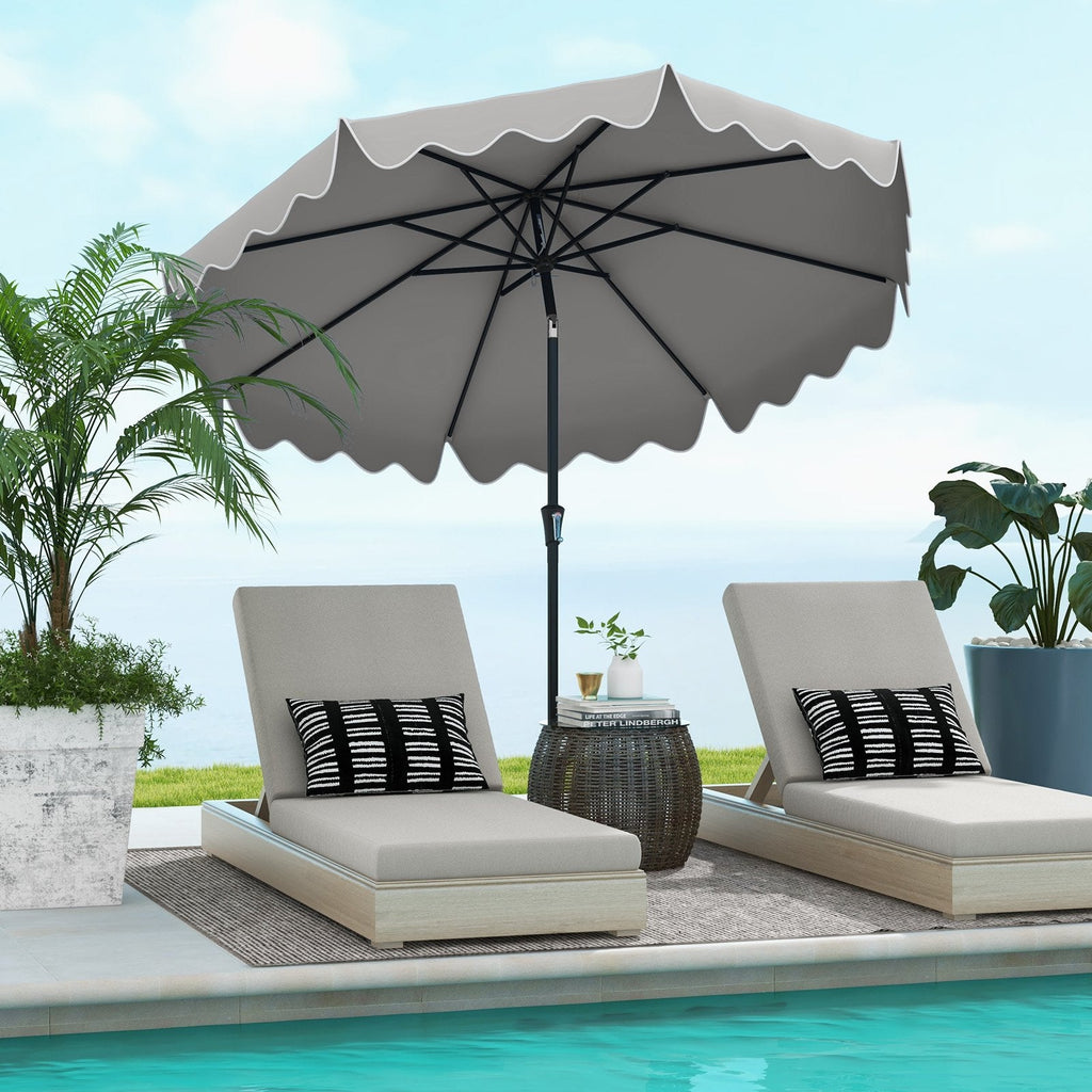 9 Feet Patio Umbrella with Crank Handle and Push Button Tilt-Gray