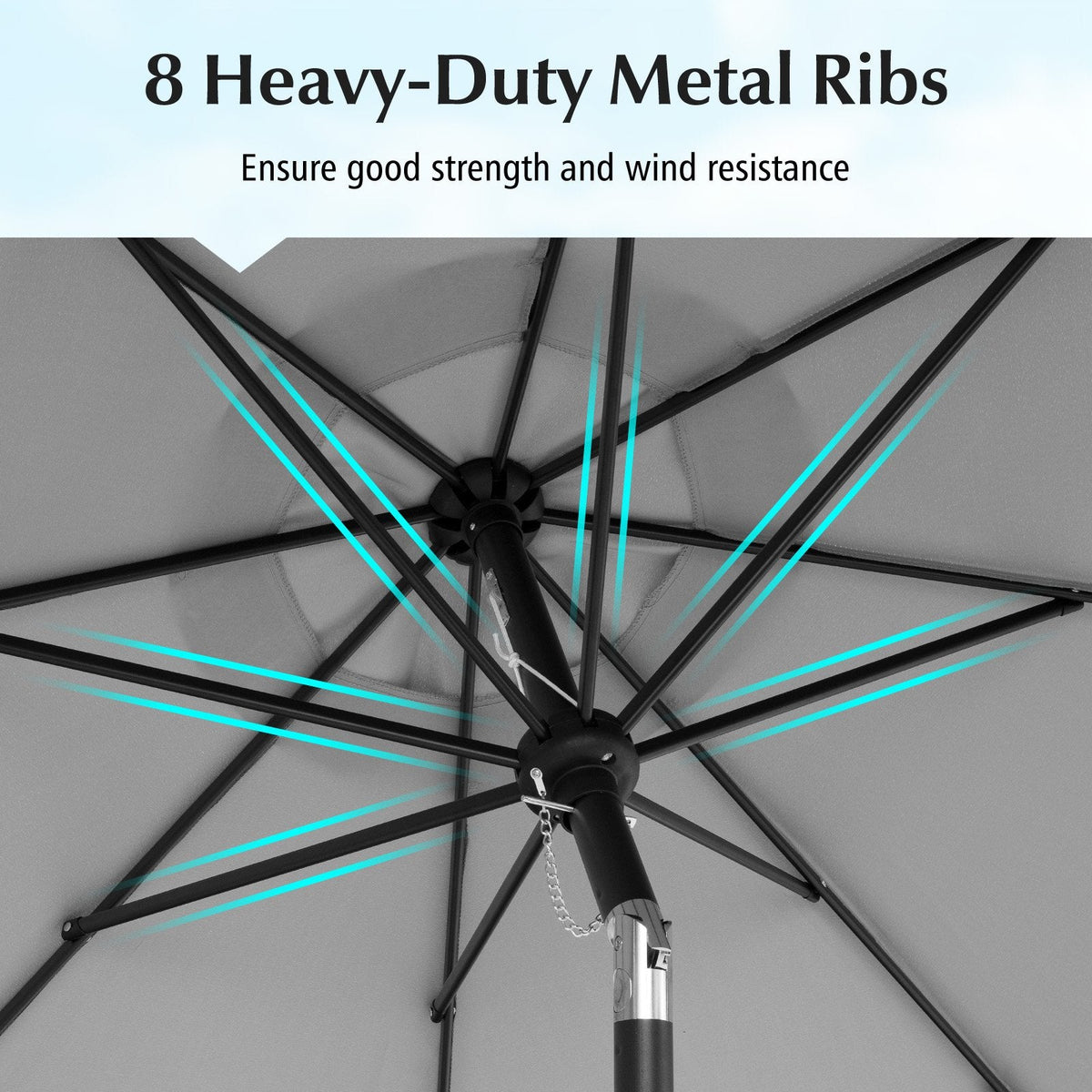 9 Feet Patio Umbrella with Crank Handle and Push Button Tilt-Gray