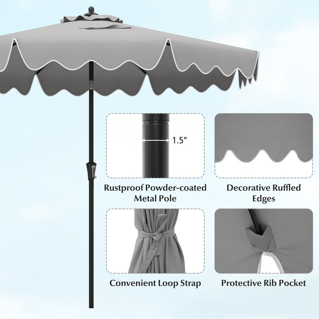 9 Feet Patio Umbrella with Crank Handle and Push Button Tilt-Gray