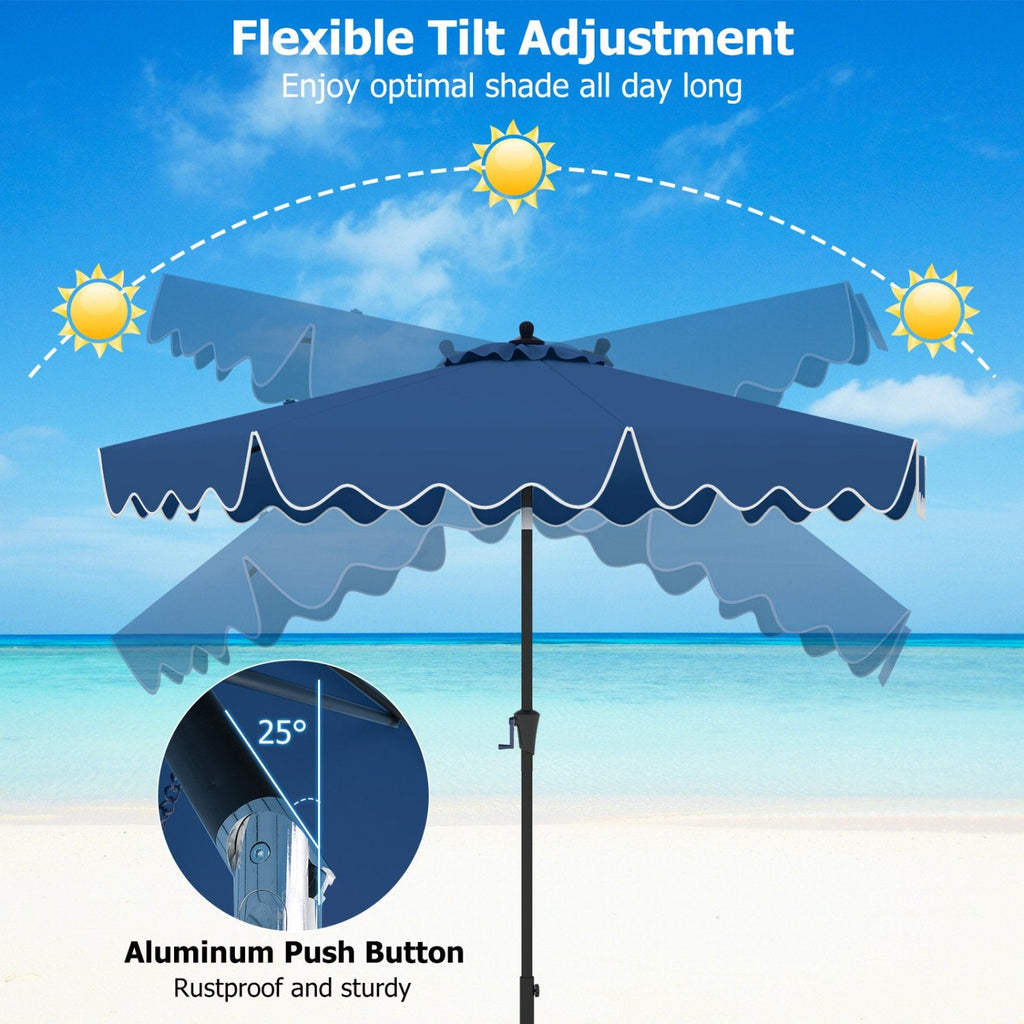 9 Feet Patio Umbrella with Crank Handle and Push Button Tilt-Navy