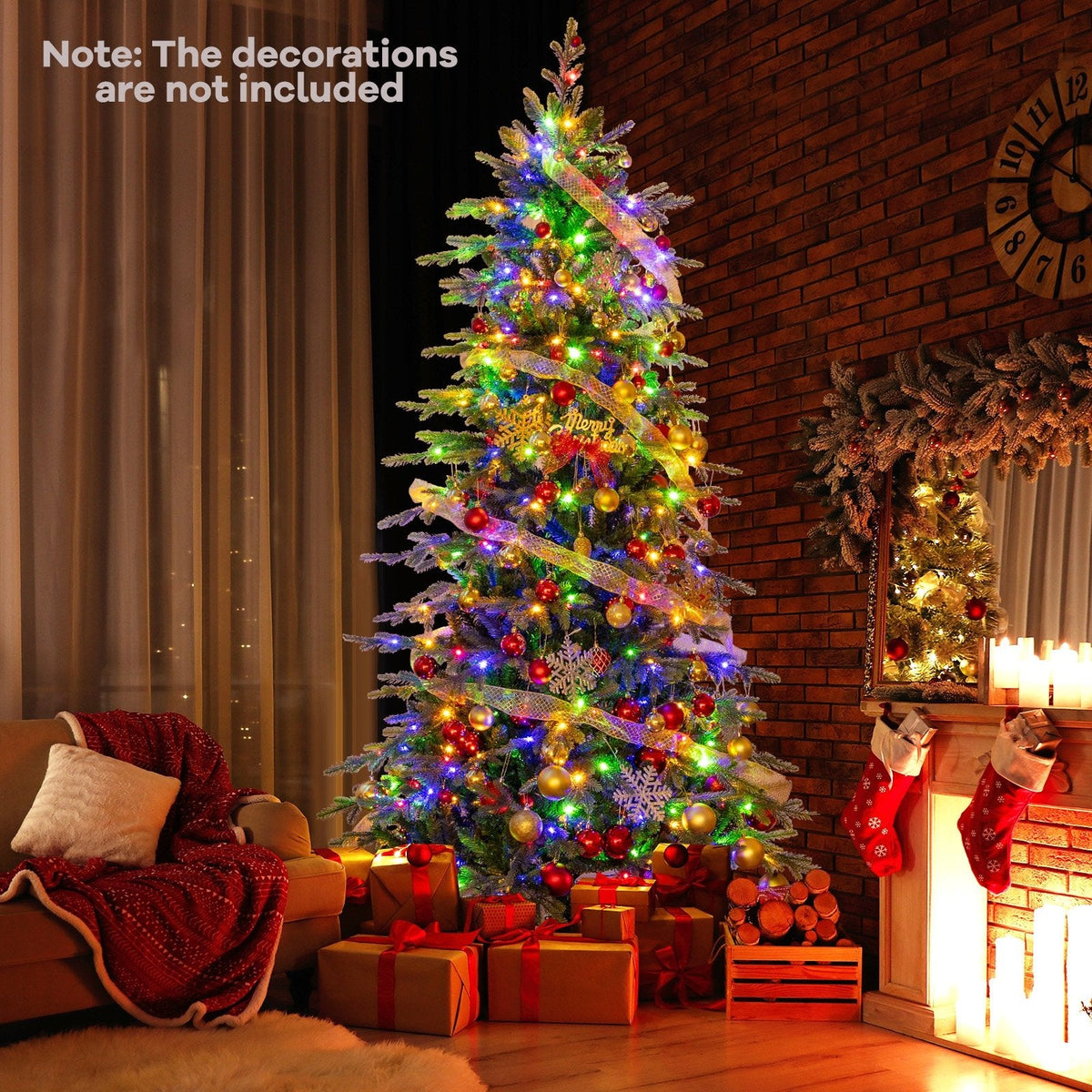 9 FT Pre-Lit Artificial Christmas Tree, 1770 PVC and PE Tips, 560 Colour Changing LEDs and Remote