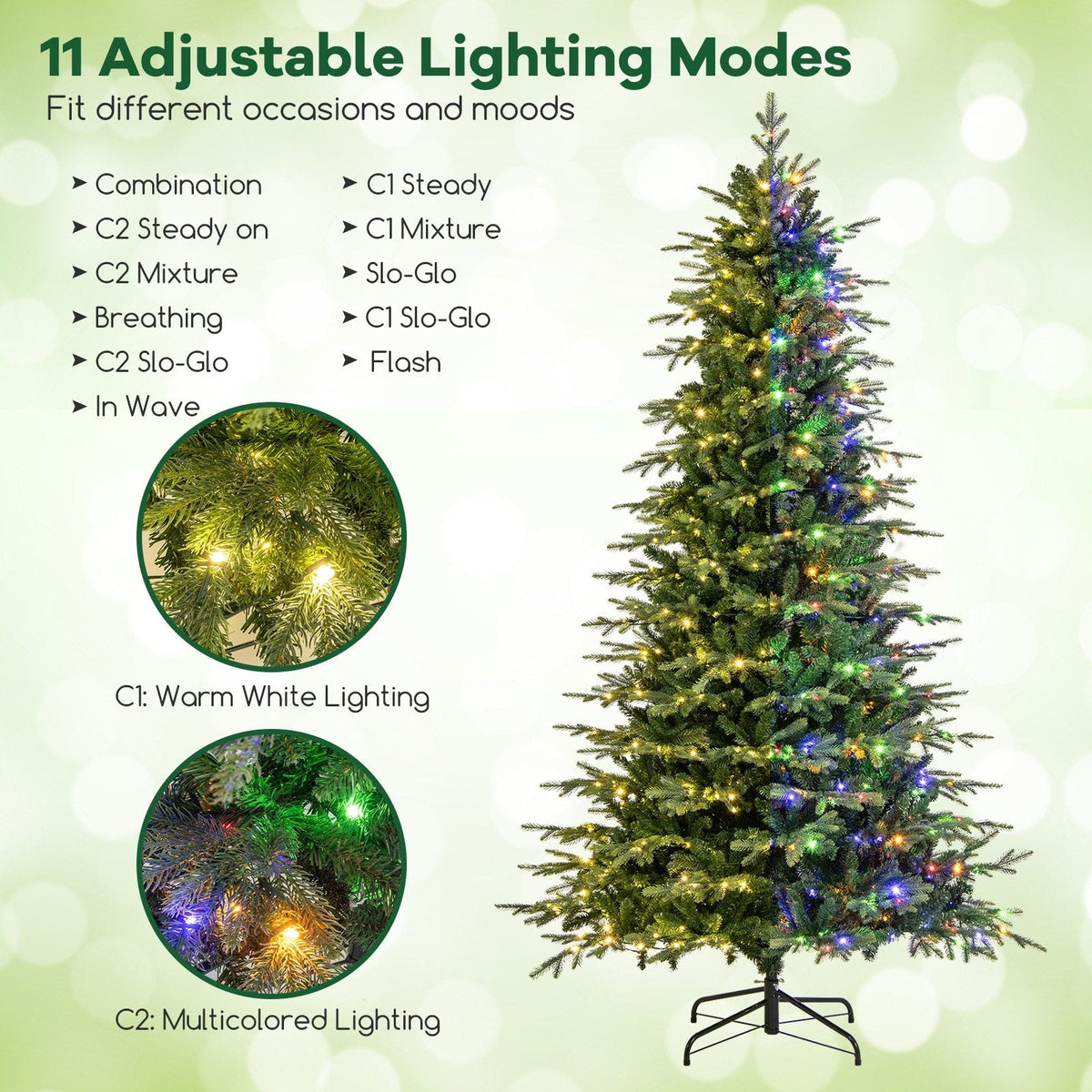 9 FT Pre-Lit Artificial Christmas Tree, 1770 PVC and PE Tips, 560 Colour Changing LEDs and Remote