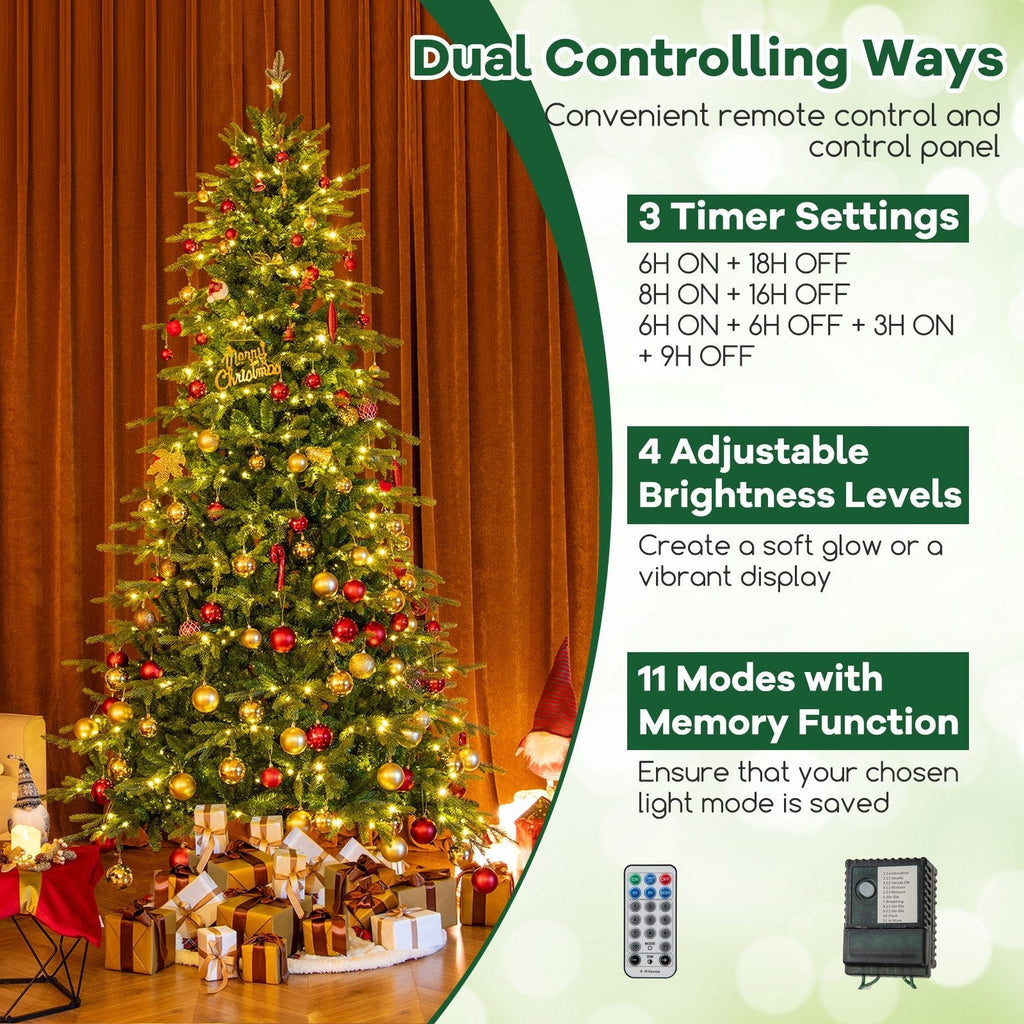9 FT Pre-Lit Artificial Christmas Tree, 1770 PVC and PE Tips, 560 Colour Changing LEDs and Remote