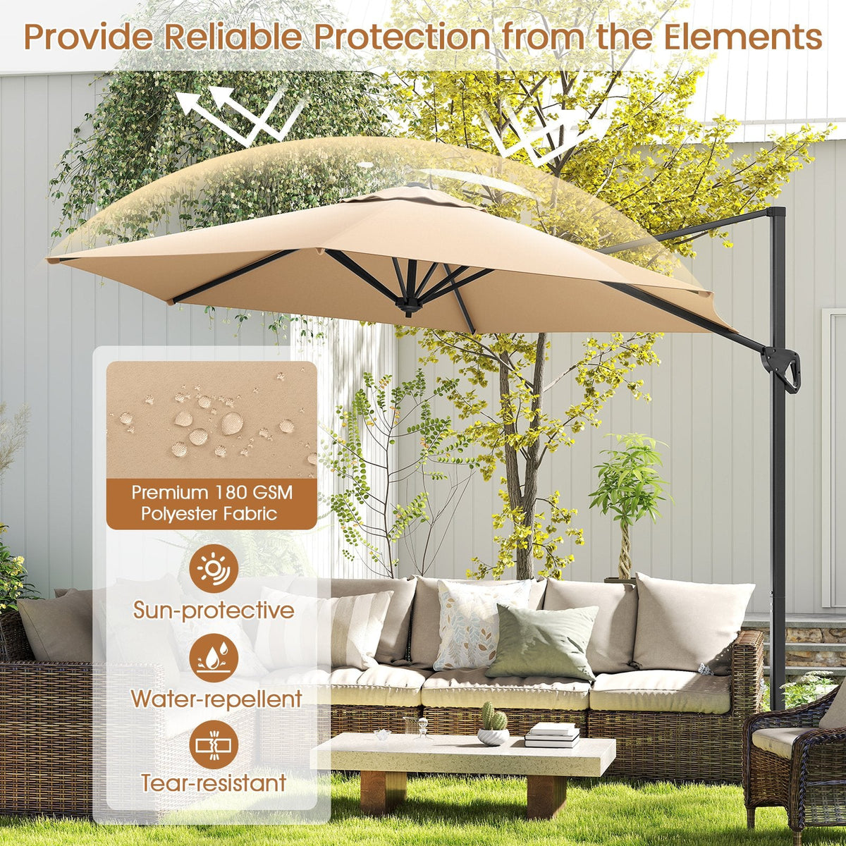 9 FT Cantilever Patio Umbrella with Vented Top and Sun-Protective Canopy-Beige