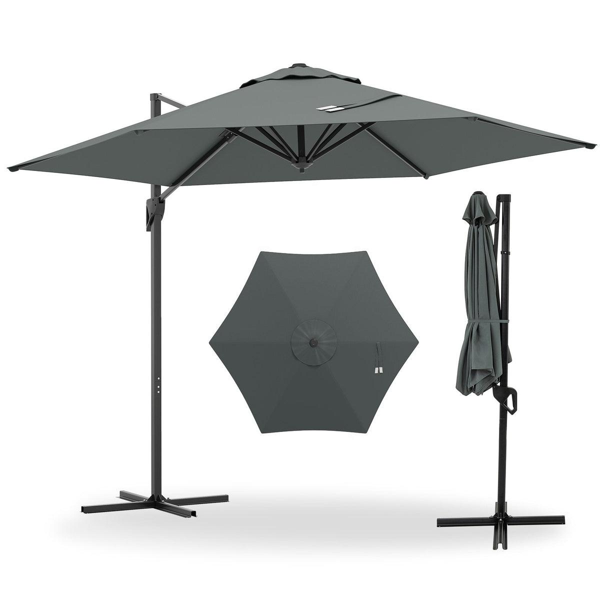 9 FT Cantilever Patio Umbrella with Vented Top and Sun-Protective Canopy-Gray