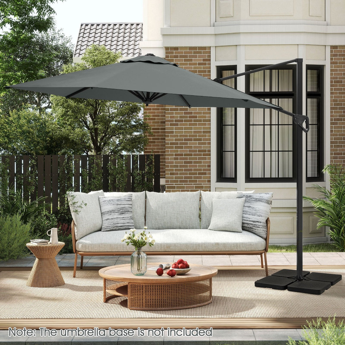 9 FT Cantilever Patio Umbrella with Vented Top and Sun-Protective Canopy-Gray