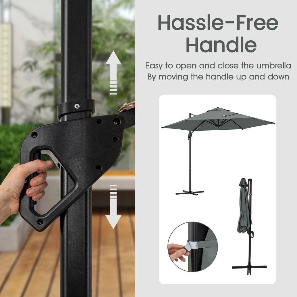 9 FT Cantilever Patio Umbrella with Vented Top and Sun-Protective Canopy-Gray