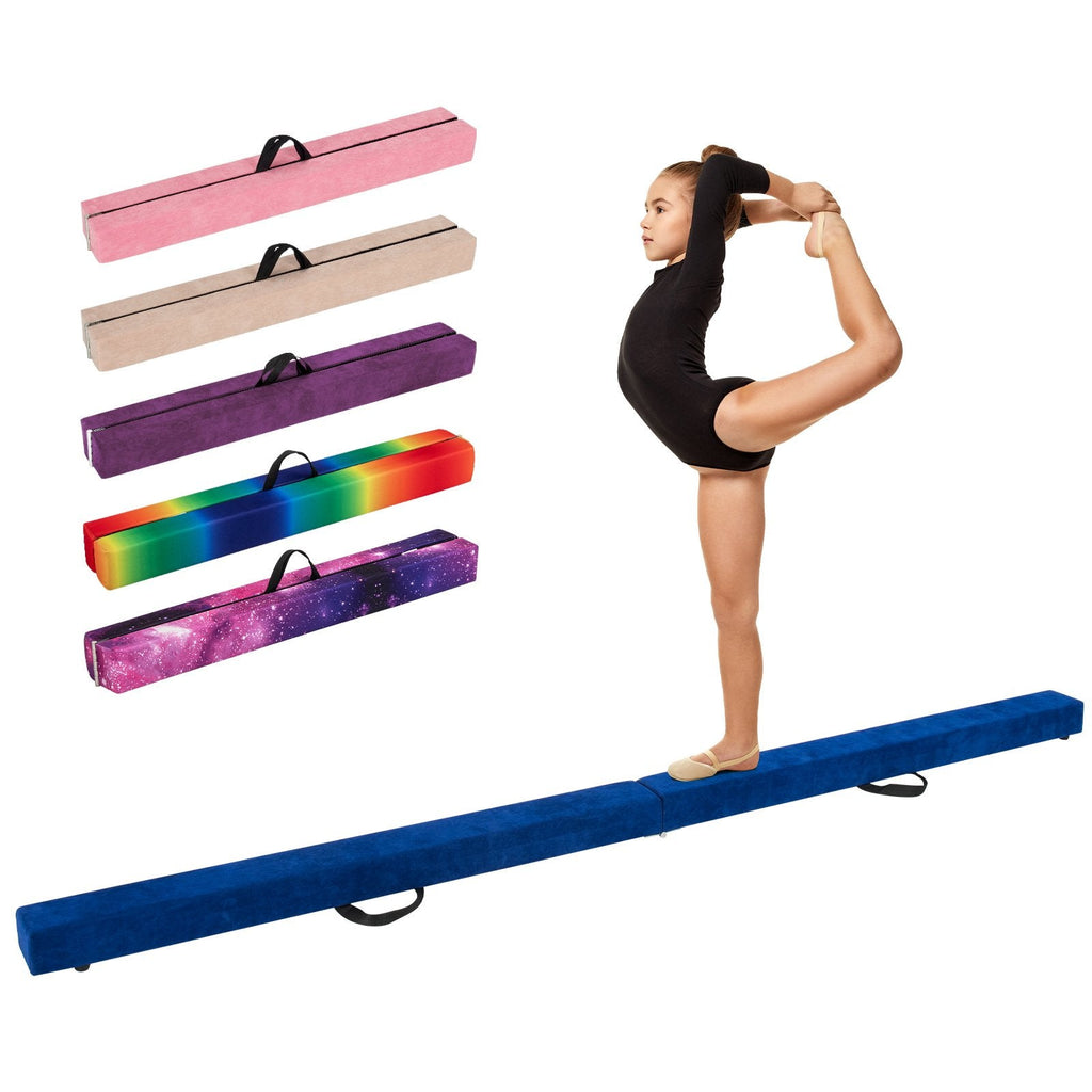 9 FT Folding Gymnastics Balance Beam with Anti-slip Base and Pine Wood Frame-Blue