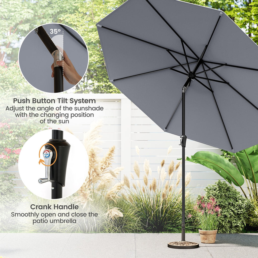 9 FT Outdoor Market Patio Table Umbrella Push Button Tilt Crank Lift-gray