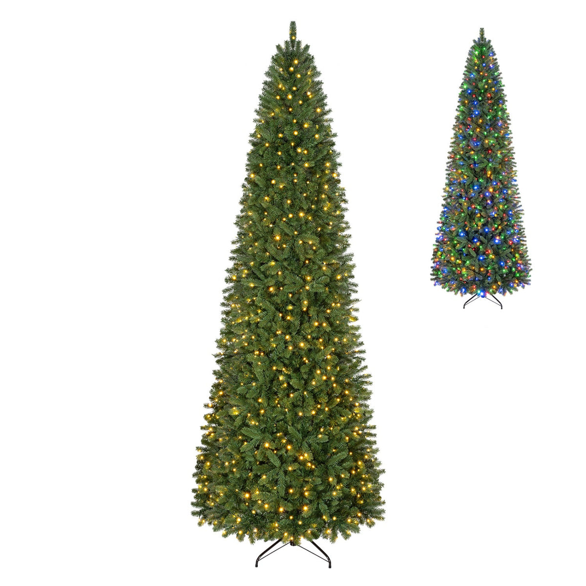 9 FT Pencil Alpine Christmas Tree, 3 FT Wide, 1345 Tips, 550 Dual Colour LEDs and 9 Modes