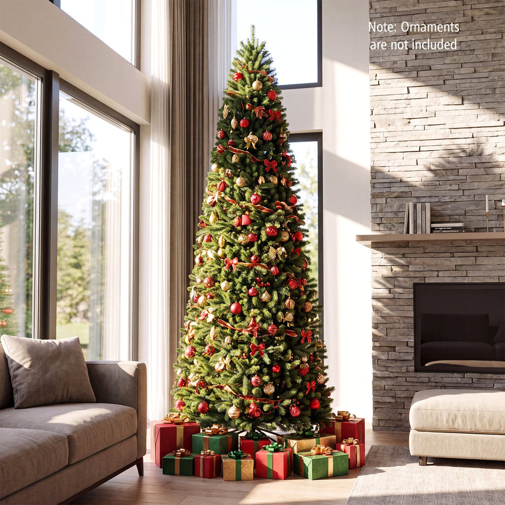 9 FT Pencil Alpine Christmas Tree, 3 FT Wide, 1345 Tips, 550 Dual Colour LEDs and 9 Modes