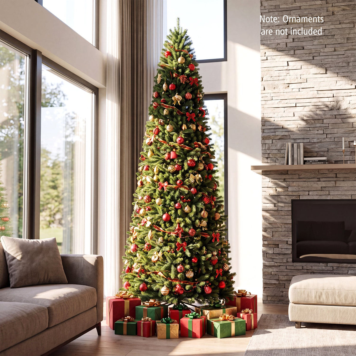 9 FT Pencil Alpine Christmas Tree, 3 FT Wide, 1345 Tips, 550 Dual Colour LEDs and 9 Modes