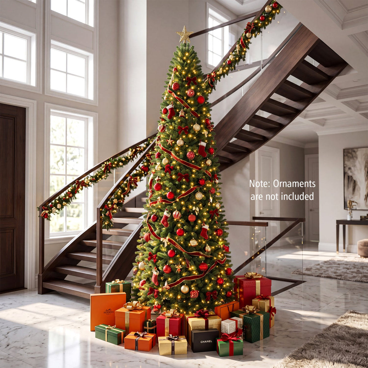 9 FT Pencil Alpine Christmas Tree, 3 FT Wide, 1345 Tips, 550 Dual Colour LEDs and 9 Modes