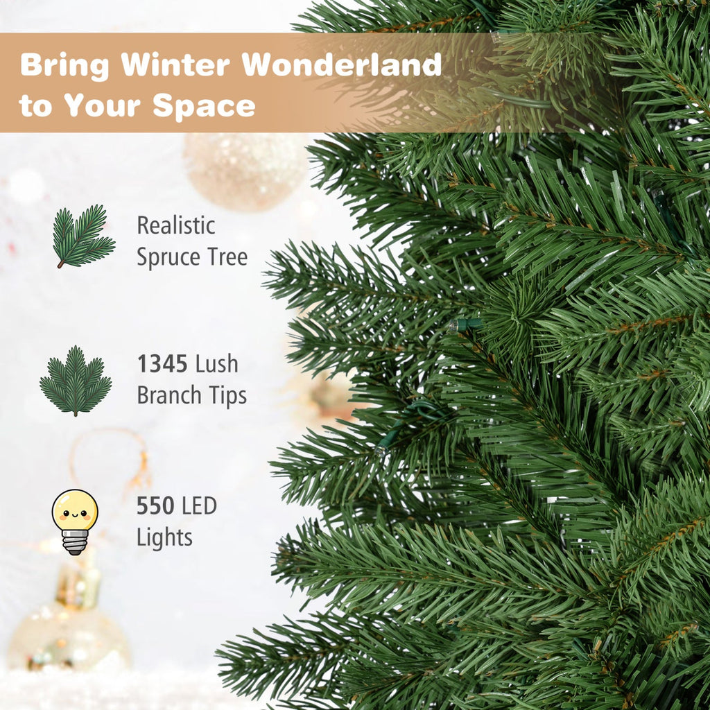 9 FT Pencil Alpine Christmas Tree, 3 FT Wide, 1345 Tips, 550 Dual Colour LEDs and 9 Modes