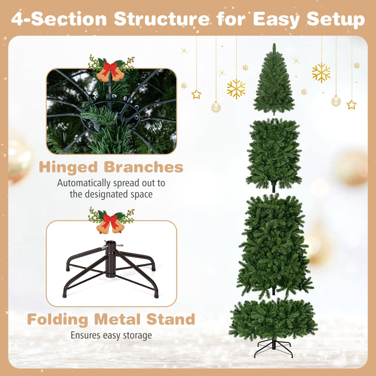 9 FT Pencil Alpine Christmas Tree, 3 FT Wide, 1345 Tips, 550 Dual Colour LEDs and 9 Modes