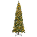 9 FT Slim Pre-Lit Christmas Tree, 2.9 FT Wide, 1298 Snowy Blue Green Tips, 500 Warm White LEDs