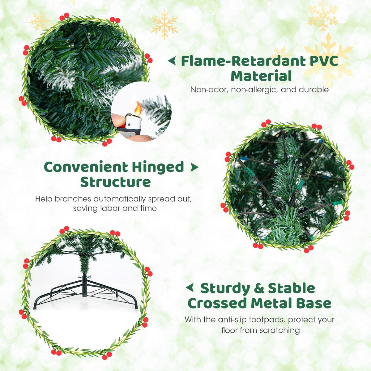 9 FT Slim Pre-Lit Christmas Tree, 2.9 FT Wide, 1298 Snowy Blue Green Tips, 500 Warm White LEDs