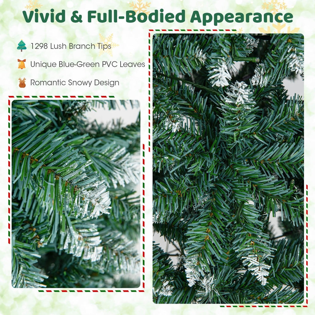 9 FT Slim Pre-Lit Christmas Tree, 2.9 FT Wide, 1298 Snowy Blue Green Tips, 500 Warm White LEDs