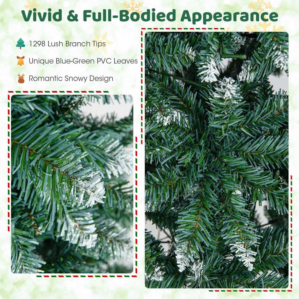 9 FT Slim Pre-Lit Christmas Tree, 2.9 FT Wide, 1298 Snowy Blue Green Tips, 500 Warm White LEDs