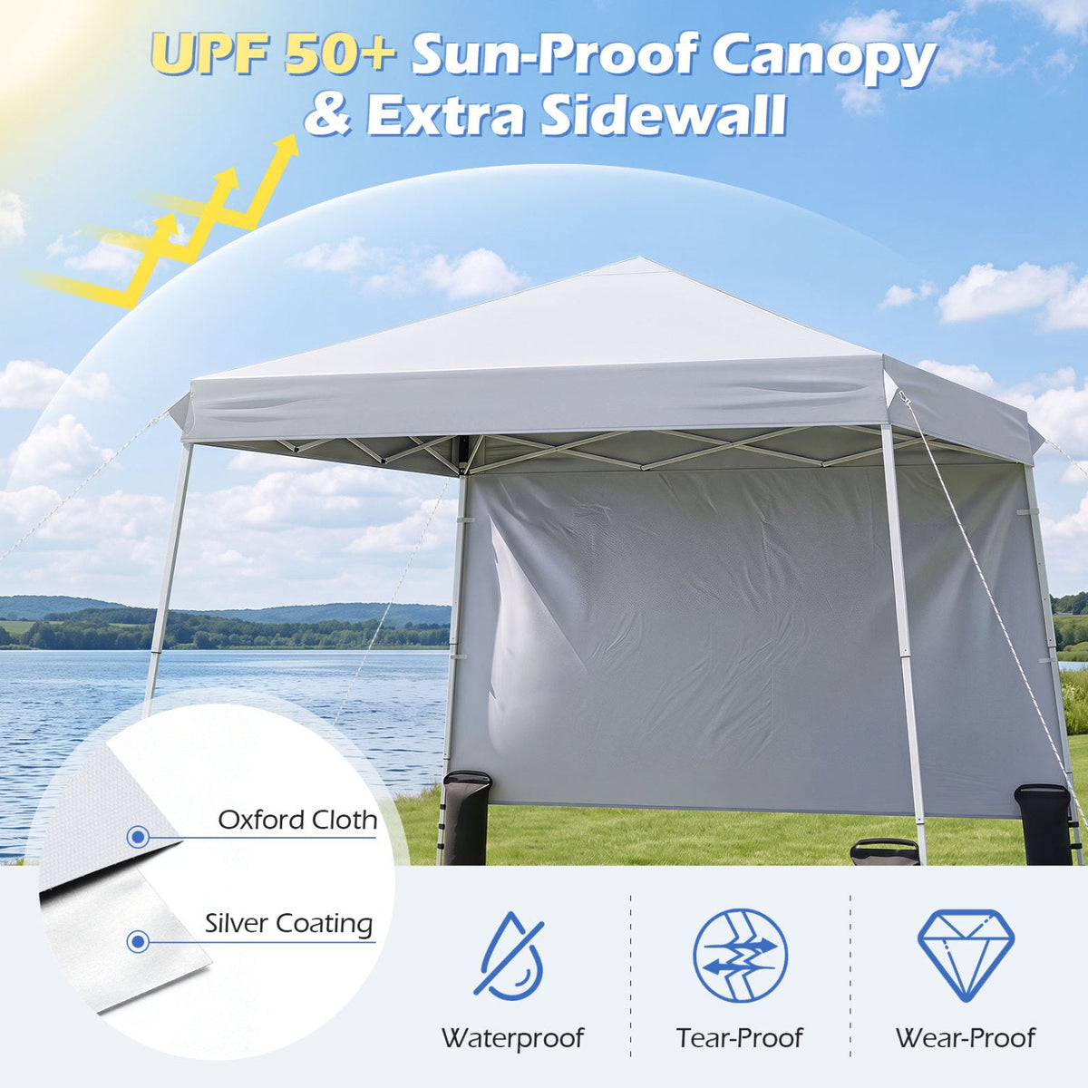 9 ft x 9 ft Pop Up Canopy Tent with 8 Ground Stakes 4 Wind Ropes and Carry Bag, for Outdoor Party-White
