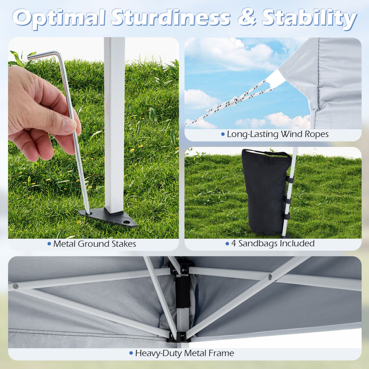 9 ft x 9 ft Pop Up Canopy Tent with 8 Ground Stakes 4 Wind Ropes and Carry Bag, for Outdoor Party-White