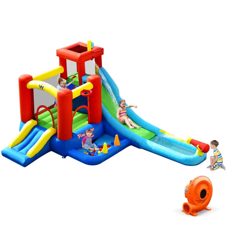 9-in-1 Inflatable Water Park with Ball Pit Pool, Ring Game and 860W Blower
