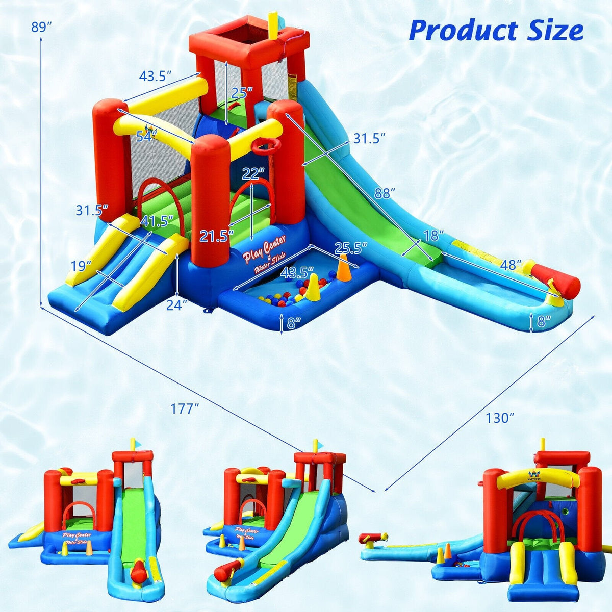 9-in-1 Inflatable Water Park with Ball Pit Pool, Ring Game and 860W Blower