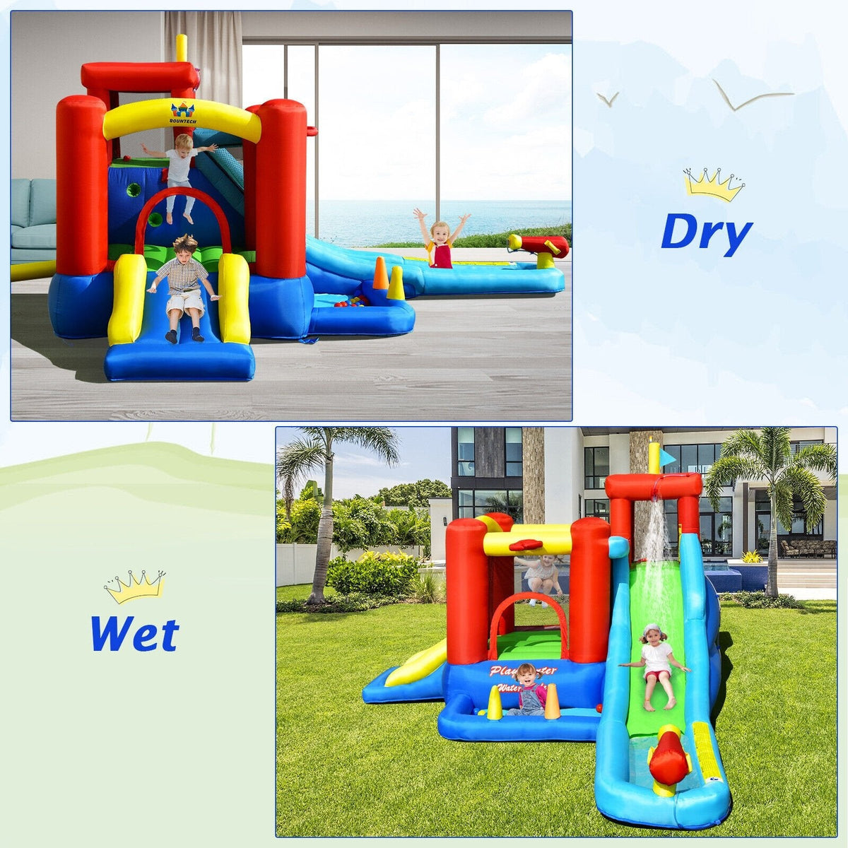 9-in-1 Inflatable Water Park with Ball Pit Pool, Ring Game and 860W Blower