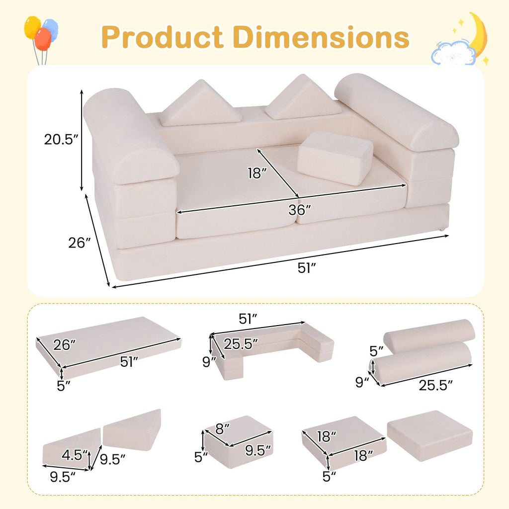9-Piece Climb and Crawl Foam and Floor Playset with Breathable Suede Fabric-Beige