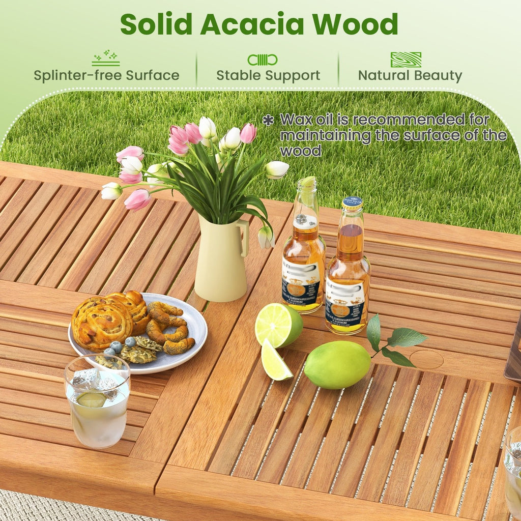9 Piece Solid Acacia Patio Dining Set for 8, 80 Inch Table and Eight Lattice Back Armchairs, Paintable