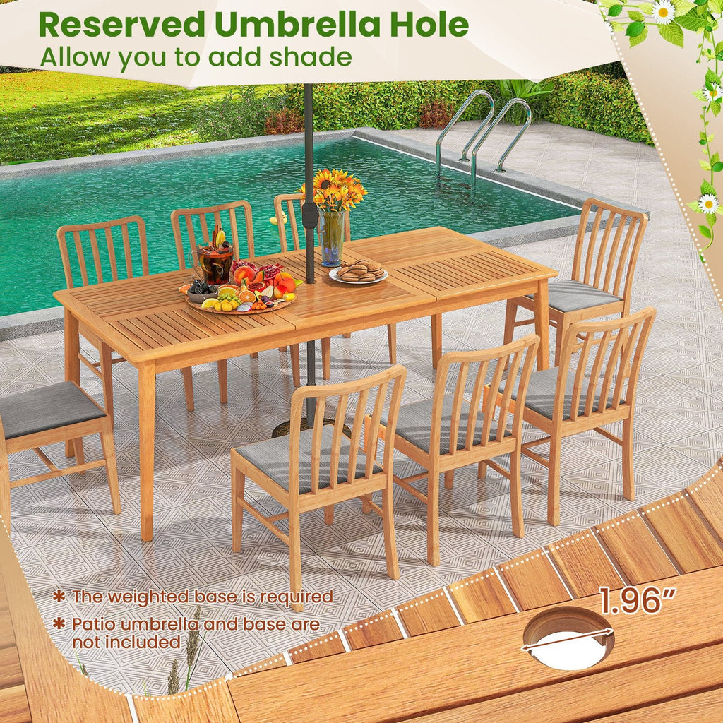 9 Piece Solid Acacia Patio Dining Set for 8, 80 Inch Table and Eight Lattice Back Armchairs, Paintable