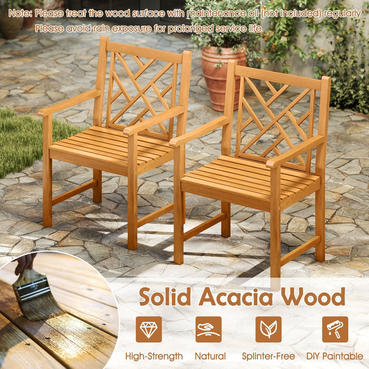 9 Piece Solid Acacia Patio Dining Set for 8, 80 Inch Table and Eight Lattice Back Armchairs, Paintable