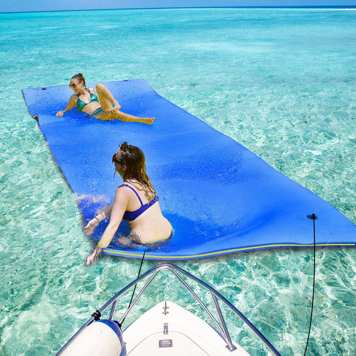 9 ft x 6 ft 3 Layer Floating Water Pad Foam Mat -Blue