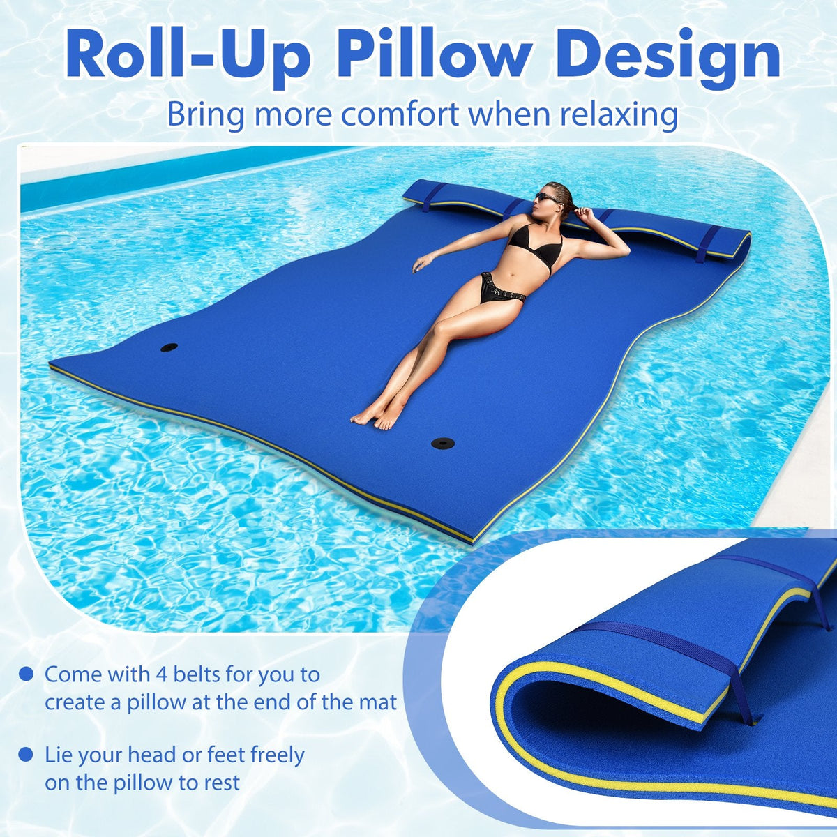 9 ft x 6 ft 3 Layer Floating Water Pad Foam Mat -Blue