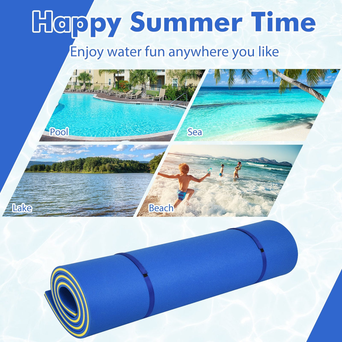 9 ft x 6 ft 3 Layer Floating Water Pad Foam Mat -Blue