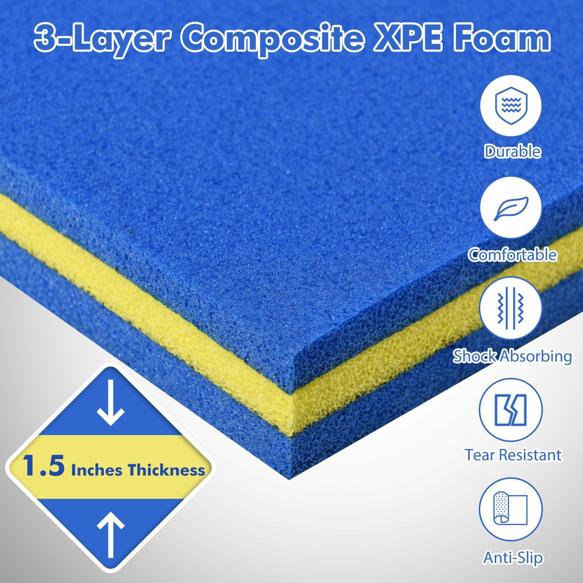 9 ft x 6 ft 3 Layer Floating Water Pad Foam Mat -Blue
