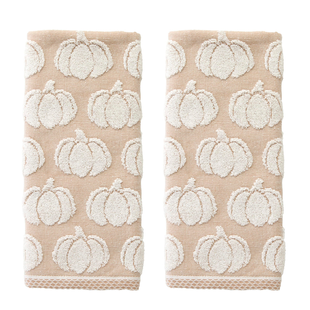 SKL Home Pumpkin Hand Towel 2pc Set for Bath/Kitchen/Bar & Gift, Tan