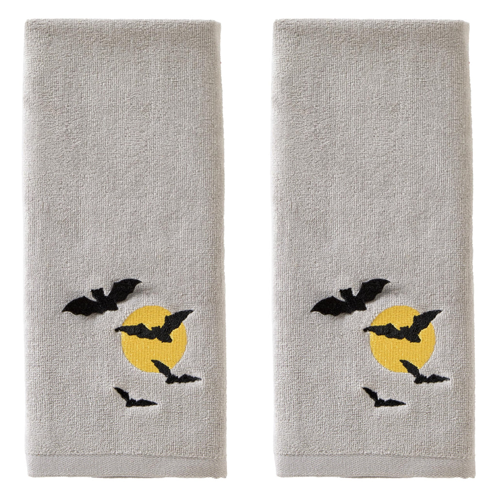 SKL Home Halloween Full Moon Flight 3D Hand Towel 2pc Set for Bath/Kitchen/Bar & Gift, Gray