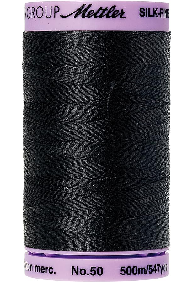 Mettler Silk-Finish - Black - 50wt Solid Cotton Thread 547yd/500m