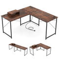 95 Inch 2-Person L-Shaped Long Reversible Computer Desk with Monitor Stand-Rustic Brown