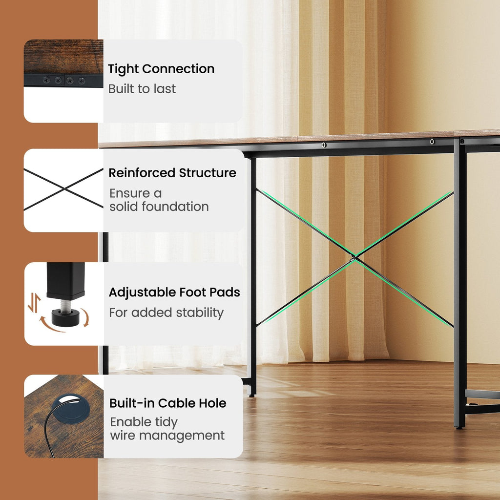 95 Inch 2-Person L-Shaped Long Reversible Computer Desk with Monitor Stand-Rustic Brown