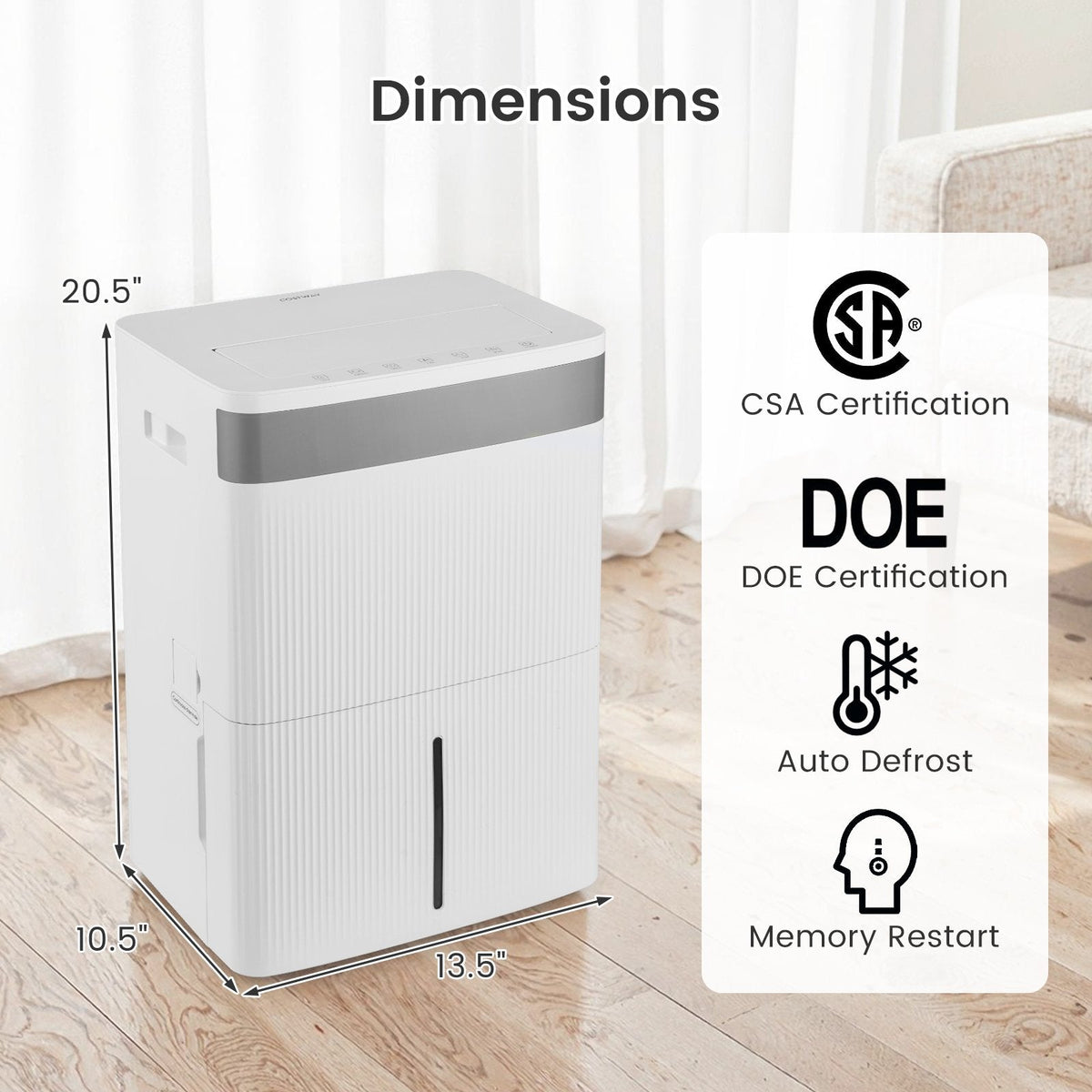 96 Pint Dehumidifier for 5500 Sq Ft, 35 Pints DOE, CSA Certified, Swing Louvre, 1.4 Gallon Tank