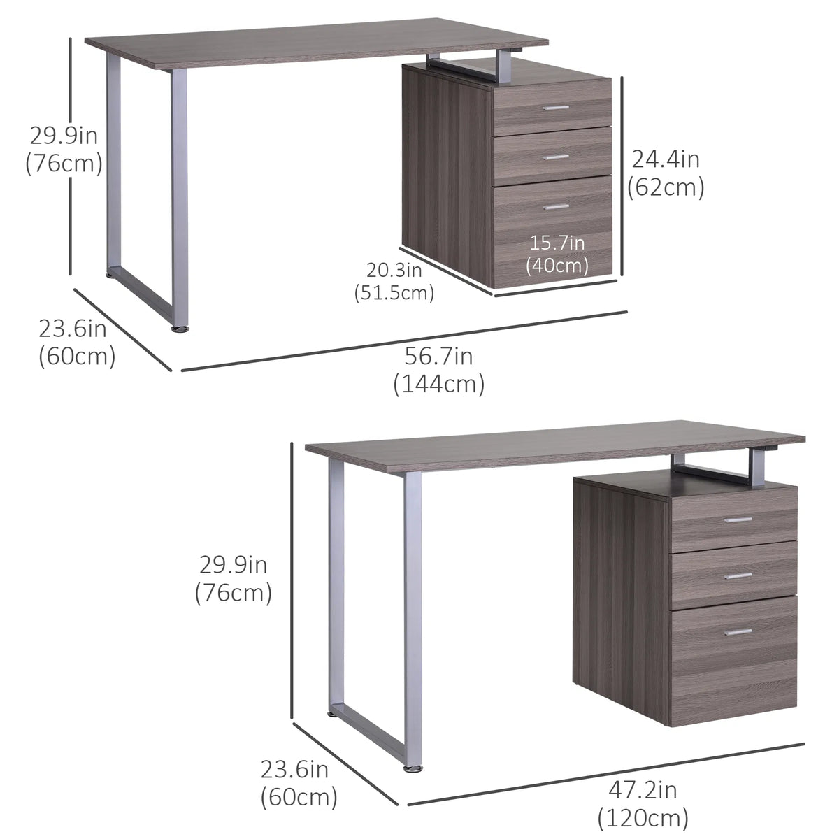 47-Inch L-Shaped Computer Desk – Reversible File Drawers & Metal Frame, Dark Wood Grain (United States & Canada Delivery Only)
