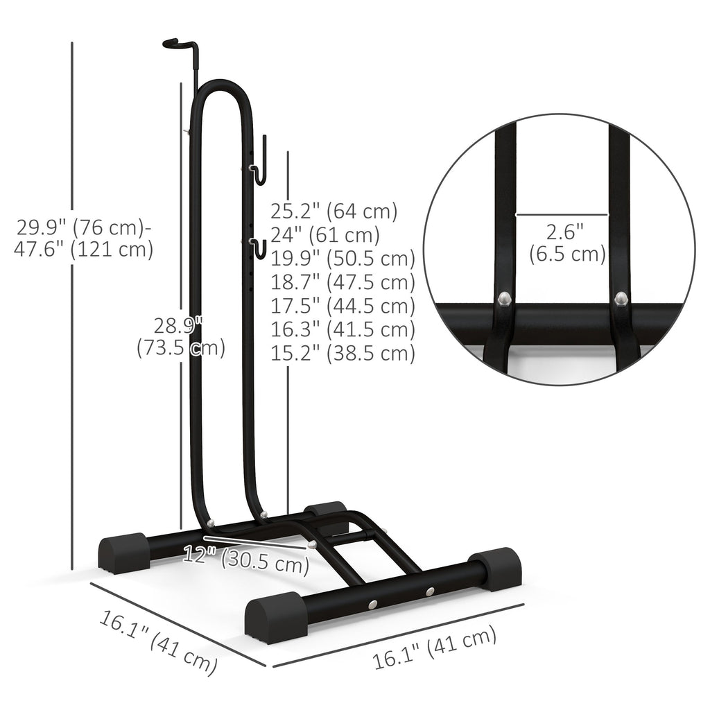 Vertical & Horizontal Bike Rack Bicycle Storage Stand with Adjustable Hooks, Fits 6"-28" and 700c Bikes