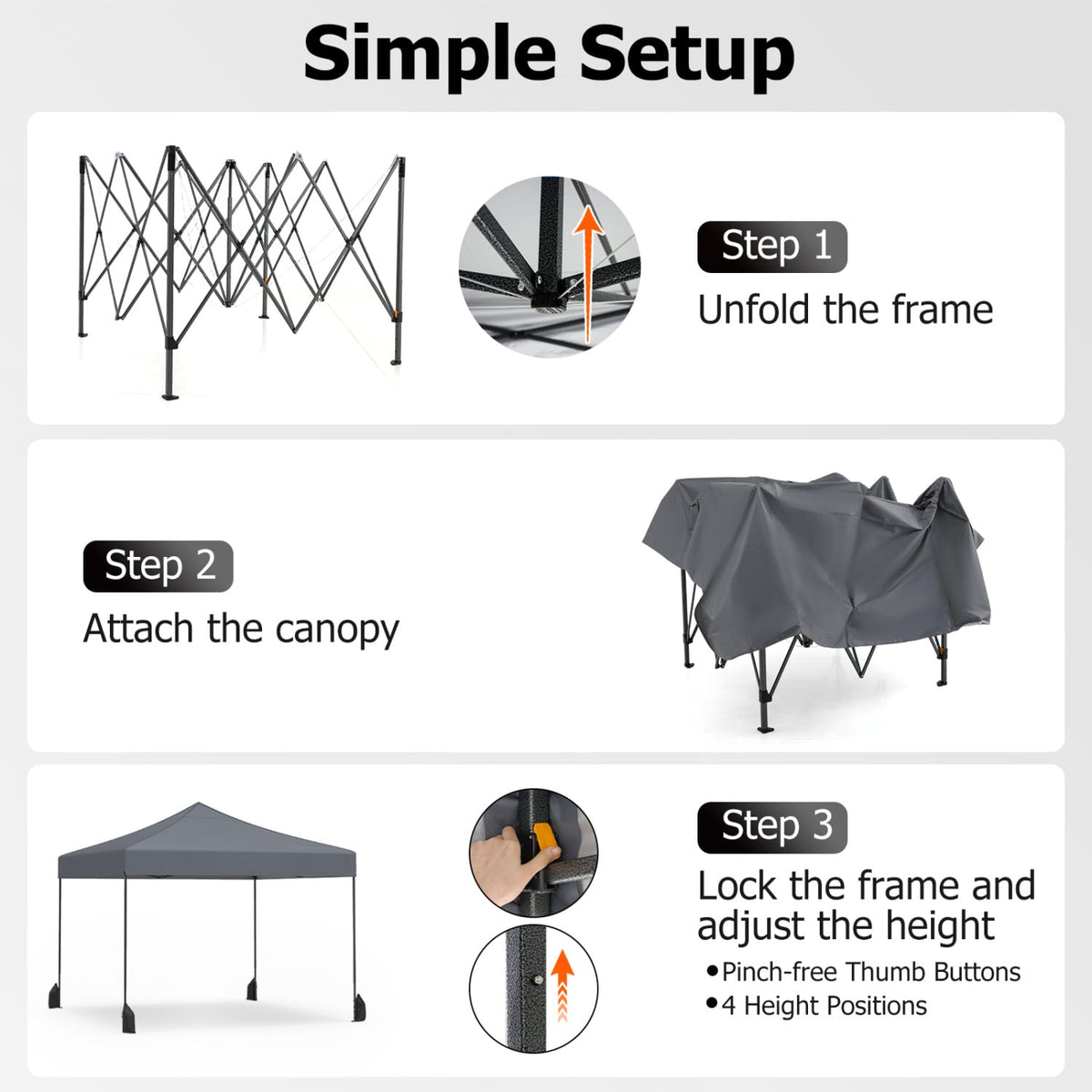 9.5 x 9.5 Feet Pop up Canopy Tent with Adjustable Heights-Gray