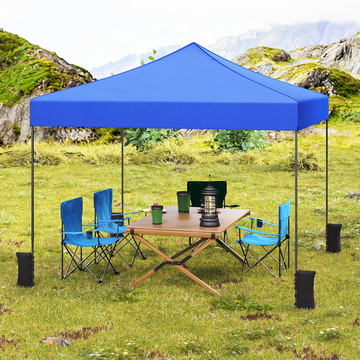 9.5 x 9.5 Feet Pop up Canopy Tent with Adjustable Heights-Blue