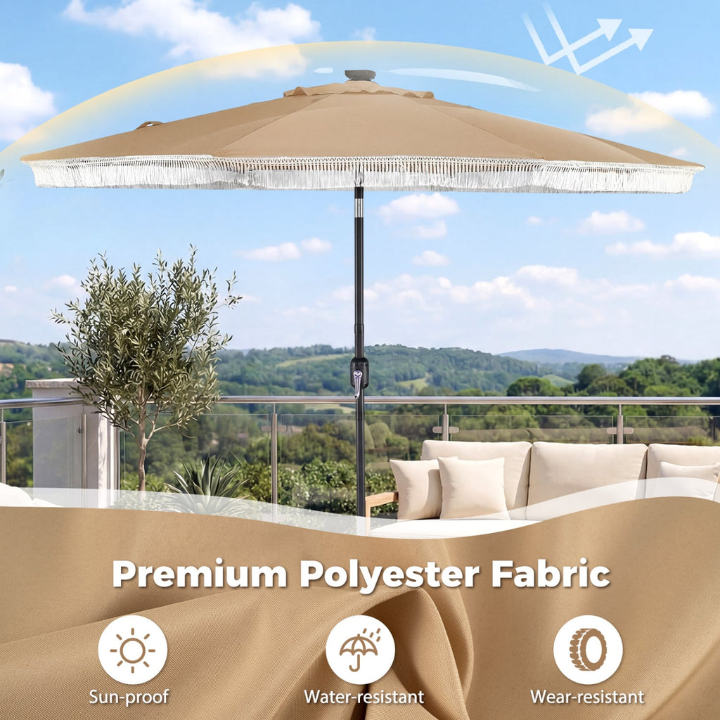9 Feet Solar Patio Umbrella with 24 LED Lights for Yard-Beige