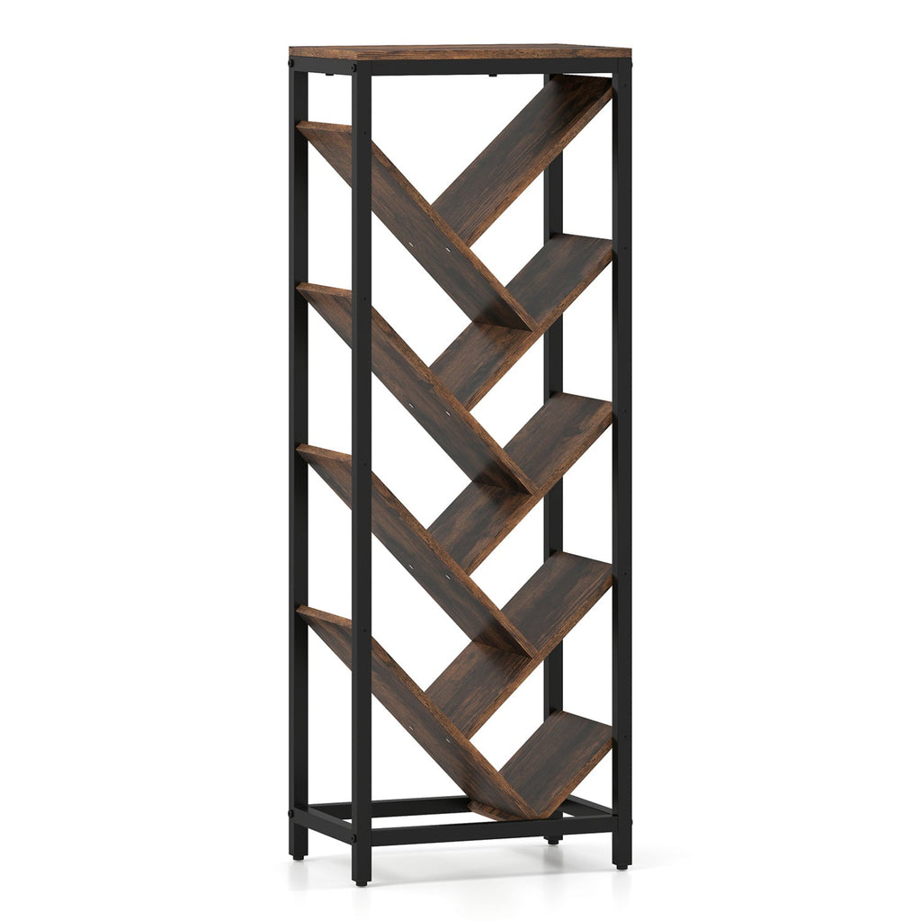 9-Tier Freestanding Bookcase for Hardcover Books-Rustic Brown