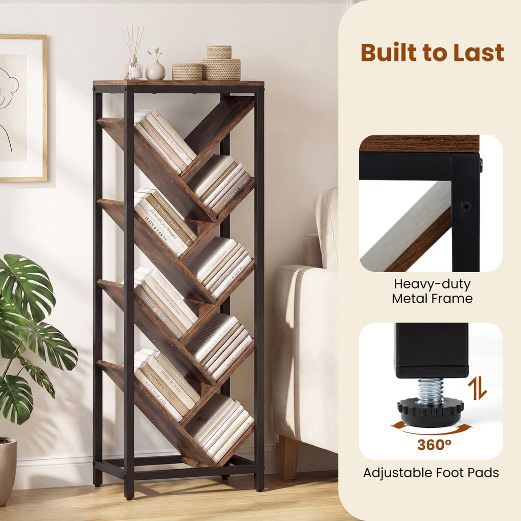 9-Tier Freestanding Bookcase for Hardcover Books-Rustic Brown